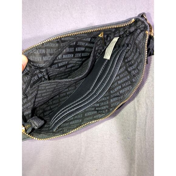 Steve Madden blue Studded Wristlet Clutch Tassel Bag Faux Leather Gold Zip - Picture 4 of 7